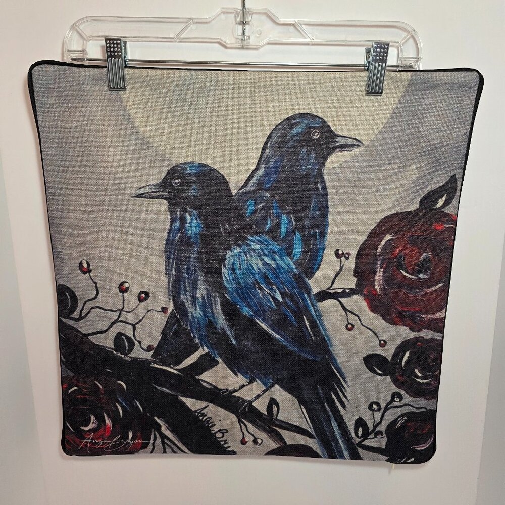 Crow Pillow Cover - Artwork by Angie Bryan